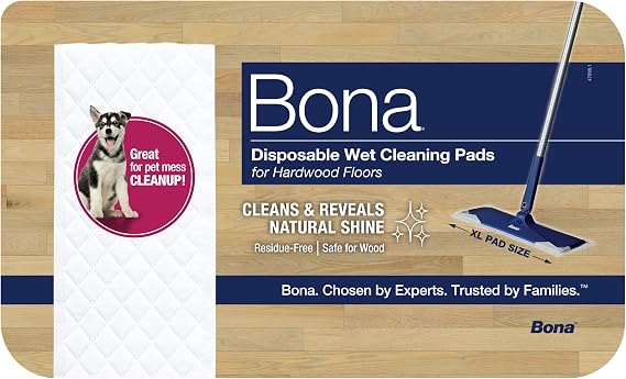 Bona Hardwood Floor Disposable Wet Cleaning Pads - 12 cleaning pads per pack - unscented - Use with Bona Mops - Residue-Free Floor Cleaning Solution for Wood Floors