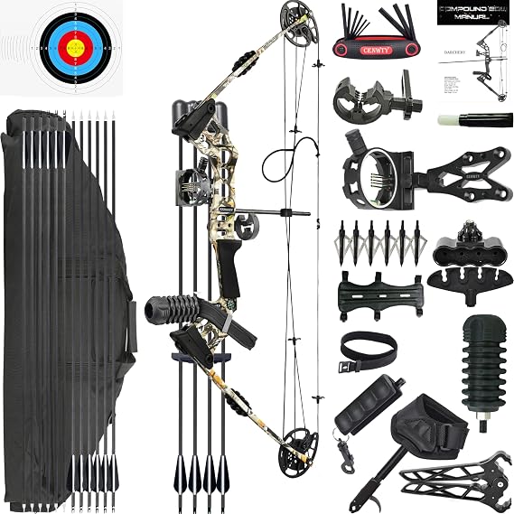 20-70 LBS Compoundbogen Set Erwachsene Bogenschießen Jagdbogen Bogenfischen Compound Bogen und Pfeil Set mit Zubehör für Jagd Praxis Zielschießen Links & Rechtshänder