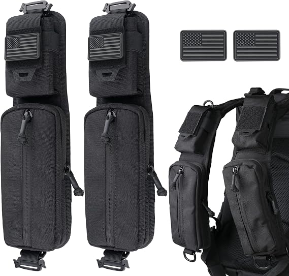 WYNEX Molle Accessories Pouch of Double Zipper Pocket Version, Backpack Strap Pouch Shoulder Strap Molle Attachment Tactical Accessories Bag Shoulder Starps Zipper Pocket Additional Phone Holder