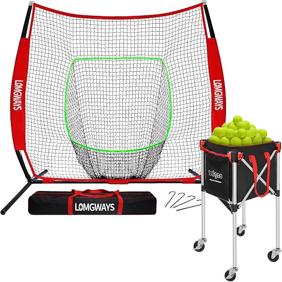 LOMGWAYS 7' Baseball Net+Ball Cart
