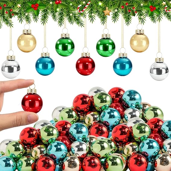 60 PCS Christmas Glass Balls Ornaments Mini Christmas Glitter Glass Ornaments Glittering Small Ball Hanging Decoration for Tree for Xmas Party Supplies Home Decoration Pendants Balls