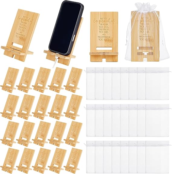 24PCS Employee Appreciation Gifts Bulk Bamboo Phone Stands