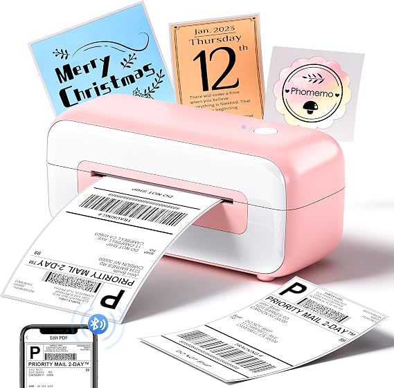 Phomemo 246BT Thermal Label Printer 4x6,Shipping Label Printer Bluetooth,4x6 Postage Thermal Printers for Address,Package,Logo,Compatible with Ebay,Etsy,Amazon,Shopify,etc (Pink)