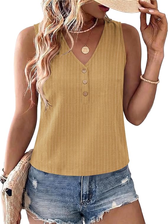 AKEWEI Womens Linen V Neck Tank Top Sleeveless Cute Summer Tops for Women 2026 Beach Vacation Outfits