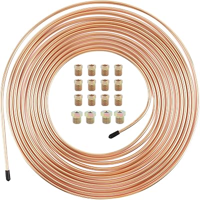 25FT 14 Brake Line Kit,Copper-plated Carbon Steel Rear Brake Line with 16 Inverted Flare 14 Brakes Lines Fittings,Flexible Brakes Lines Repair Kit for Most Vehicles