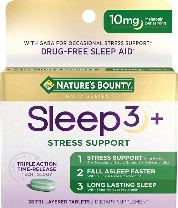 Nature's Bounty Stress Support Plus Melatonin, 56 Tri-Layered Tablets