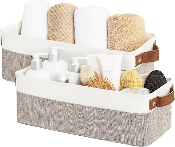 StorageWorks Narrow Storage Bins, Small Baskets, Brown and White, 2-Pack