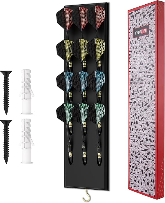 CyeeLife Darts Holder Wall Mounted Displays 12 Steel and Soft Tip Dart,Darts Caddy for wall with Metal Hook,Dart Accessory