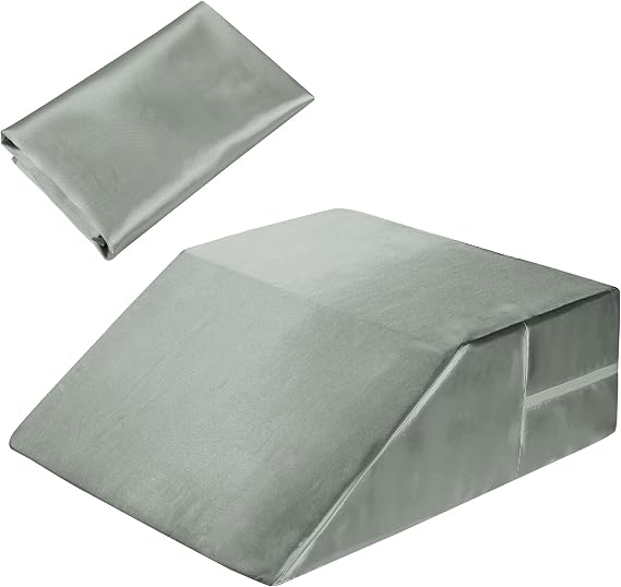 HOMBYS Satin Wedge Pillow Cover Leg Elevation Pillowcase -Silky & Smooth Bed Wedge Replacement Case with Zipper, Removable & Machine Washable(Cover Only), Grey