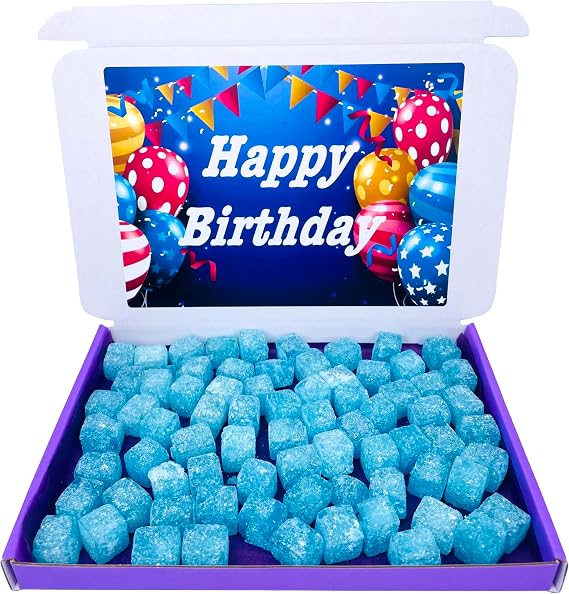 Blue Raspberry Cubes Sweets Gift Box 450 grams Hard Boiled Sweets Happy Birthday Hamper
