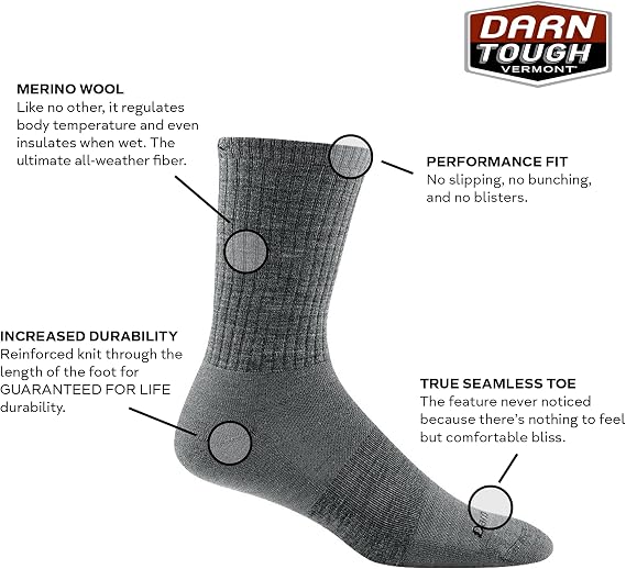 Darn Tough 1680 Men's Merino Wool Standard Issue Crew Height Light Socks