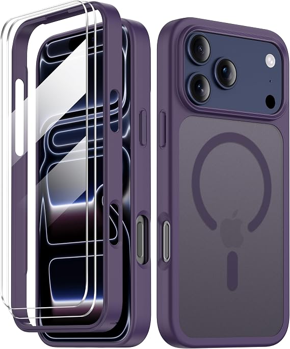 COOLQO マグネット式 iPhone 17 Proケース、二層携帯電話バンパー、パープル