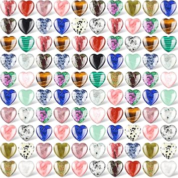 Nuenen 108 Pcs Heart Stones Worry Stones Bulk 0.8 Inch Mothers Day Gift Heart Shaped Rocks Natural Crystal Rocks Carved Pocket Healing Gemstone for Mom Love Wedding Decor Witchcraft(Elegant Style)