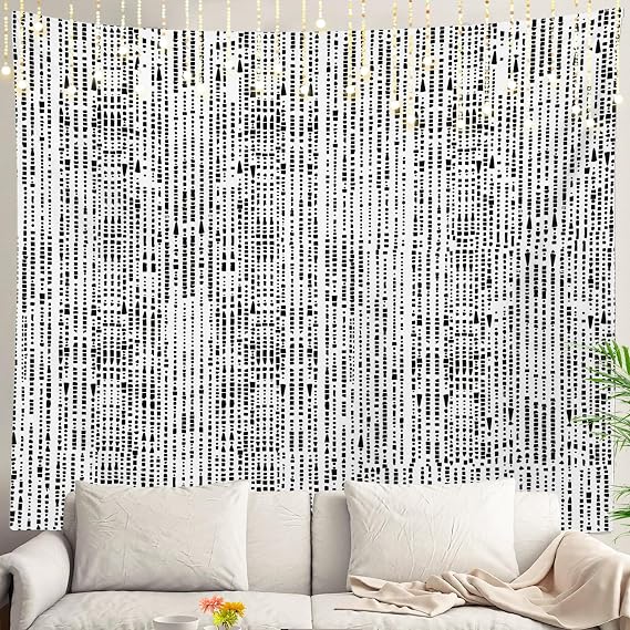 Shrahala White Modern Japanese Wall Tapestry, Black Abstract Leaf Wall Hanging Large Tapestry Decoration Polyester White Hem Around For Dorm Room Bedroom 90.6 X 78.7 In