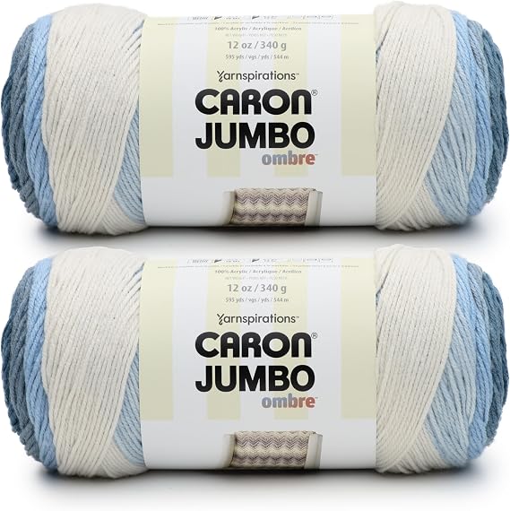 Caron CAR Jumbo Ombre Faded Jeans Yarn - 2 Pack of 340g/12 oz - 100% Acrylic - #4 Worsted (Medium) - 595 Yards - Knitting/Crochet