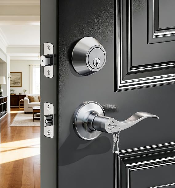 Veise Keyed Alike Front Door Handle Lock Set with Deadbolt, Satin Nickel