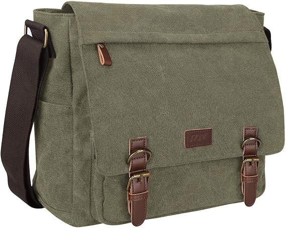 S-ZONE Men's Messenger Bag Crossbody Shoulder 14-17.3Inch Laptop Vintage Canvas Briefcase Satchel for Work School Traveling Daily Use Multiple Pocket