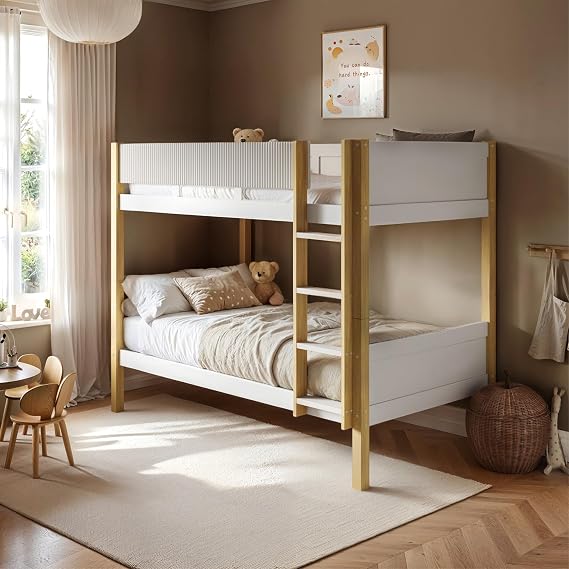 Flair Furnishings - Single Bunk Bed, Detachable, Heavy Duty (White & Oak)