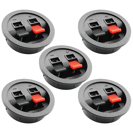Push Type Speaker Terminal Board 5 PCS Round Pressfit Terminal Wire Cup Connector Speaker Box Subwoofer 2 Positions Black Circular Power Terminal Plates