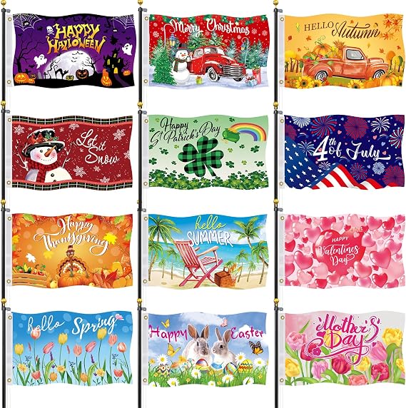 Seasonal Garden Flags Set of 12, 3x5 ft Yard Flags for All Seasons