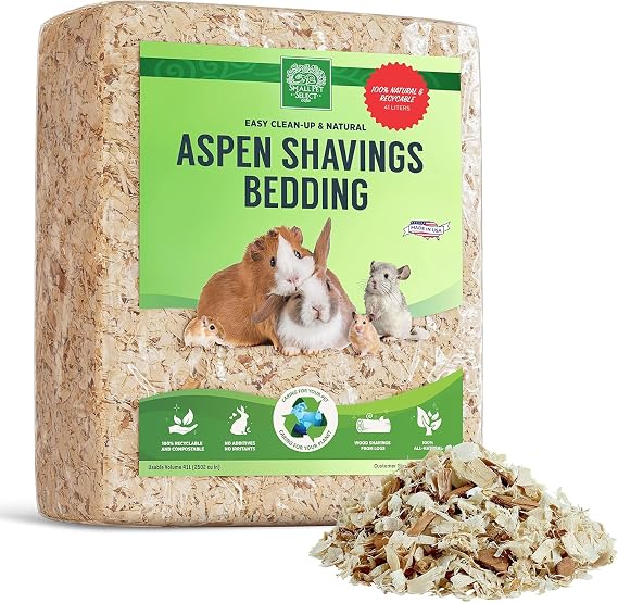 SMALL PET SELECT Aspen Bedding, Litter for Rabbit, Guinea Pig, Hamster, Bunny and other Small Animals, Real Wood Shavings, 41L