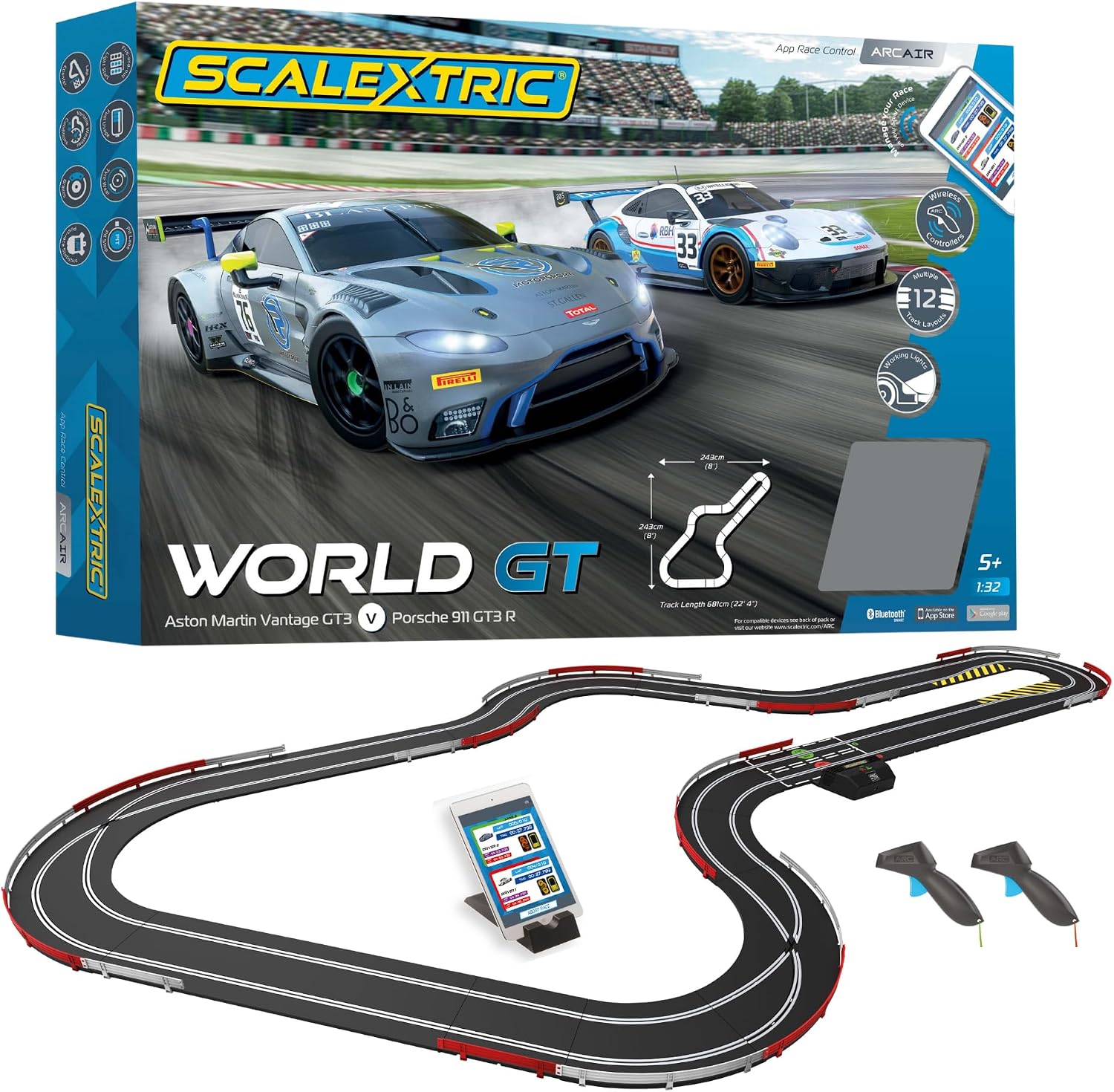 Scalextric Digital Racing Track Sets for Kids - ARC AIR: World GT Race Set - App Controlled Electric Kids Track Ages 8, Slot Car Race Tracks, Multi-Car Racing - 1:32 Scale Boys Birthday Gifts