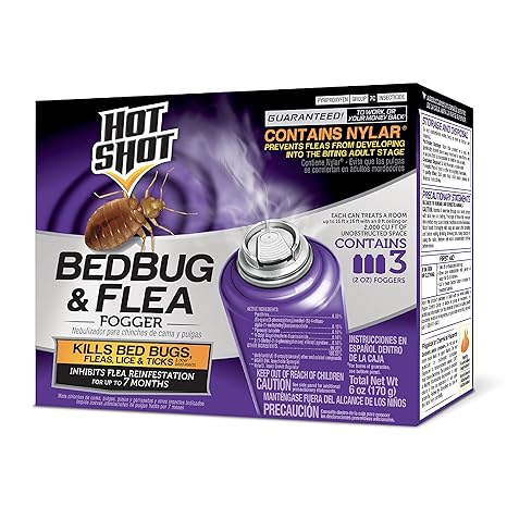 Hot Shot Bedbug and Flea Fogger 3 Count-2 Ounce Cans, with Nylar, Inhibits Flea Reinfestation