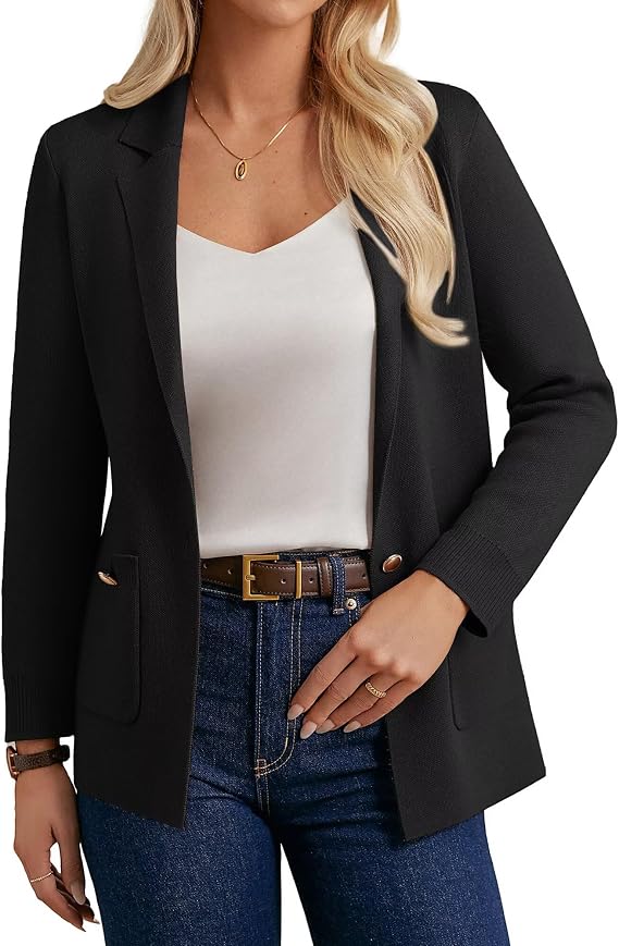 GRACE KARIN Women Sweater Blazers Business Casual Long Sleeve Work Cardigan Open Front Lapel Suit Jackets with Pockets