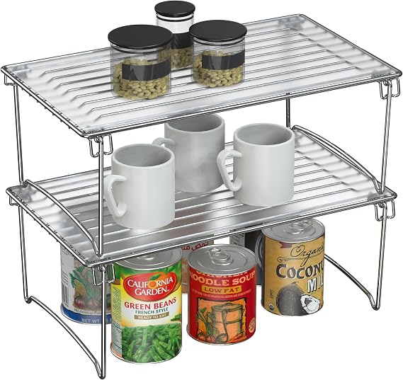 Deco Brothers 2 Pack - DecoBros Stackable Kitchen Cabinet Organizer, Chrome