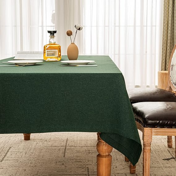 Tablecloth in dark green 145 x 300 cm wide design linen look