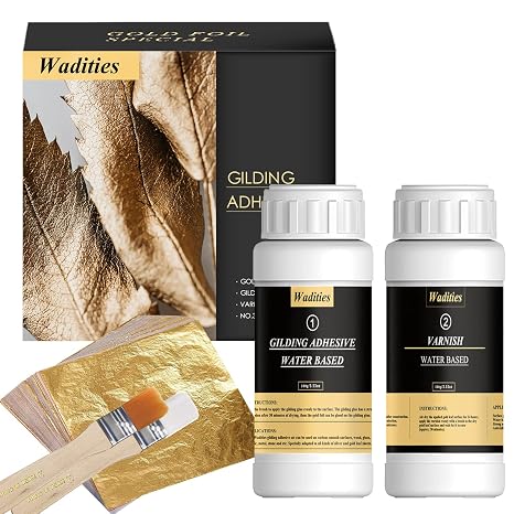 Gold Leaf Gilding Adhesive Set, Wadities 100ml Water Based Glue and Varnish