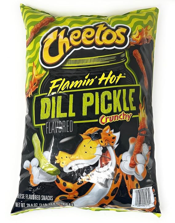 Cheetos Flamin' Hot Dill Pickle Crunchy Cheese Flavored Snacks Chips 28.8oz - 1 JUMBO bag