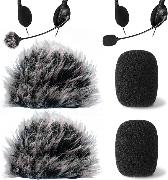 PAGOW 4Pcs Mini Foam Microphone Windscreens&Furry Cover, Mic Headset Cover