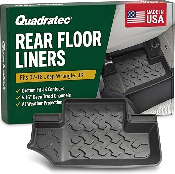 Quadratec Ultimate All Weather Floor Liner - Rear - Fits Jeep Wrangler JK 2 Door 2011-2013- Black - Extra Tall Sides - 5/16 Deep Tread Pattern - Won't Crack, Melt or Warp