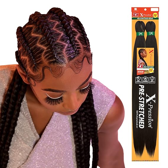 Sensationnel X-pression prestretched braiding hair - 2x xpression 72 inch all kanekalon flame retardant synthetic braid in hair extensions - 2X 72 Inch (1 pack, 4)