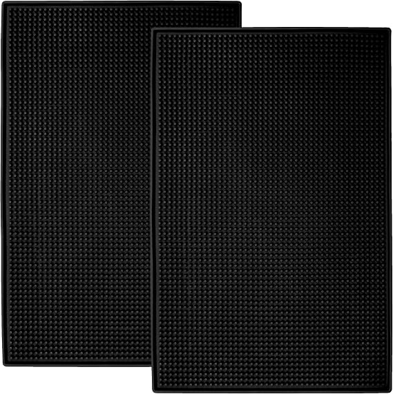 S&T INC. Bar Mat or Coffee Mat, Durable Rubber for Coffee Bar, Dish Drying Pad for Drinking Glasses, 11.9 Inches x 17.8 Inches, Black, 2 Pack
