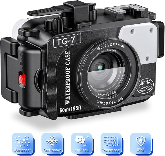 Seafrogs Underwater Camera Housing for Olympus TG-7, Professional Underwater Accessories 195FT/60M for Olympus Tough TG-7 (TG-7-black)