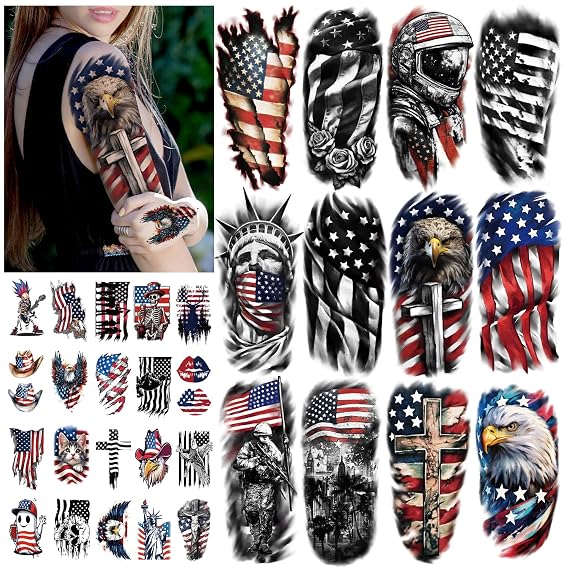 77 Sheet 4th of July Temporary Tattoos for Adults Kids, Independence Day USA Patriotic Fake Tattoos, Fourth of July Tattoos Accessories, American Flag Stars Tattoos Parades Party Supplies