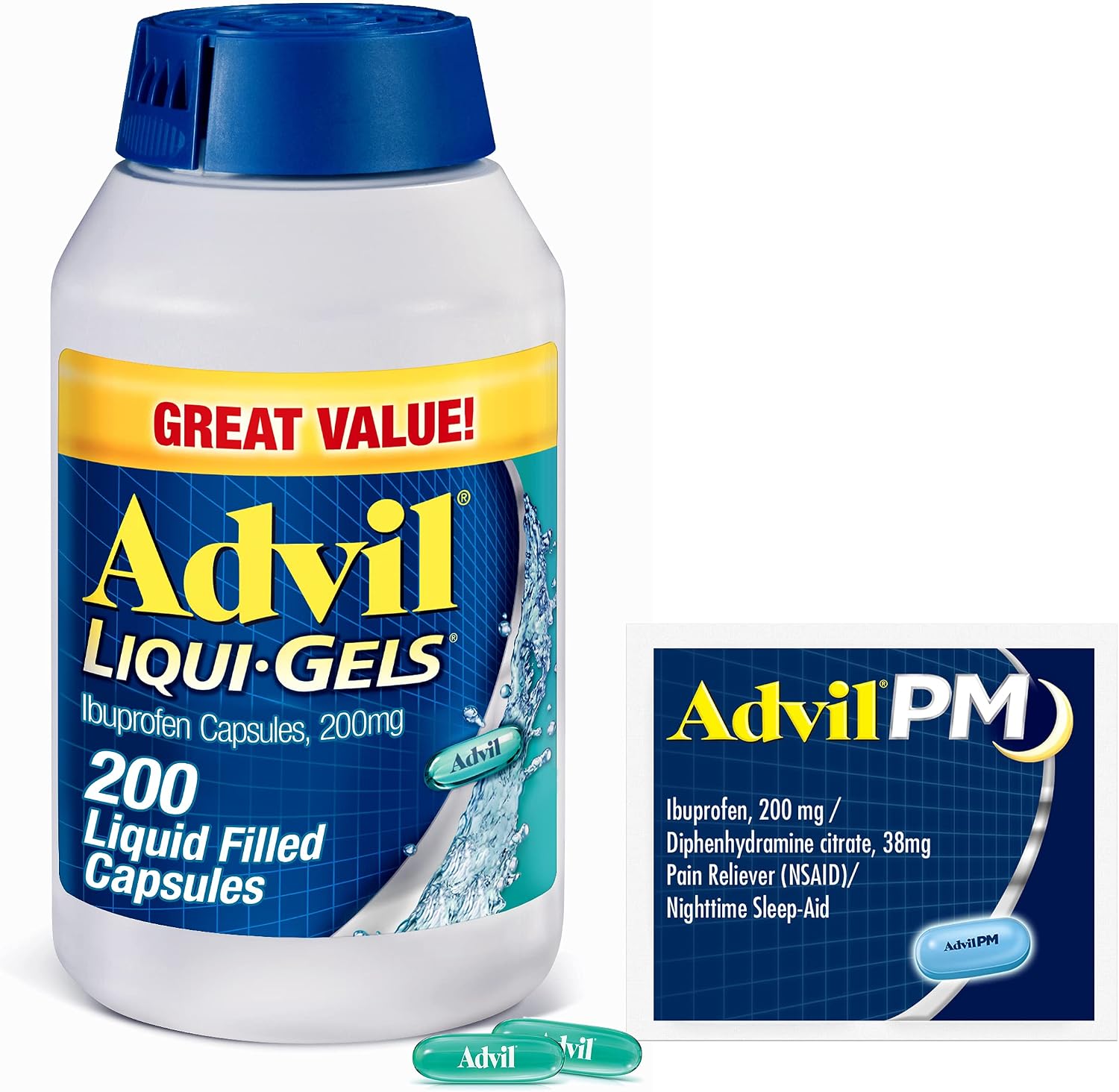 Advil Liqui-Gels Pain Reliever and Fever Reducer, Pain Medicine for Adults with Ibuprofen 200mg for Headache, Backache, Menstrual Pain and Joint Pain