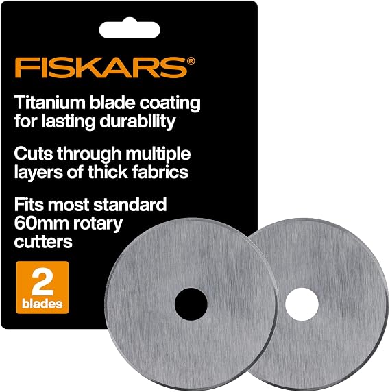 Fiskars 60mm Titanium Rotary Cutter Blade Replacements for Fabric, 2-Pack