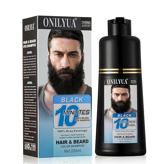 Black Beard Dye & Hair Dye Shampoo for Men, Hair Color Shampoo for Gray Hair, Natural Beard Color Shampoo, Long Lasting Mens Beard Dye, Simpler Hair Color for Men