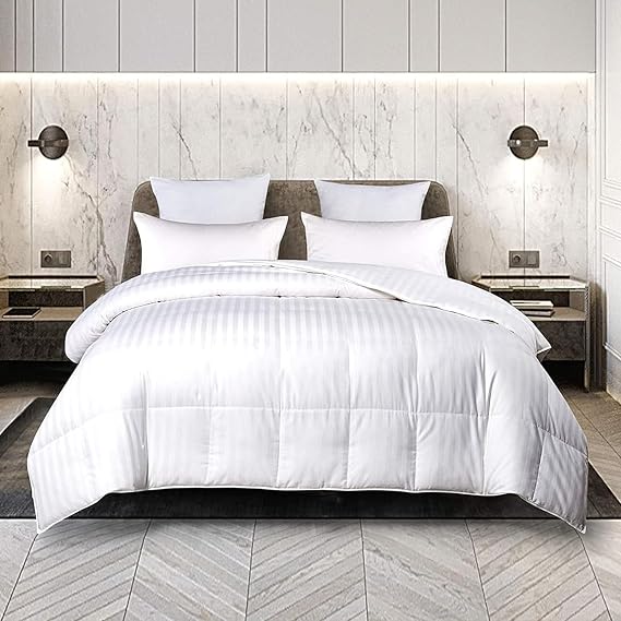 Blue Ridge Home Fashions 500 Thread Count Damask Stripe (2 CM) Duraloft Down Alternative Comforterm, Twin, White