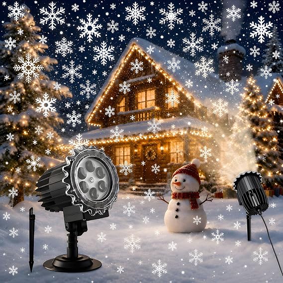 Christmas Snowfall Projector Light, Snowflake LED Night Projection Lamp