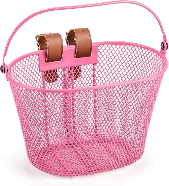 CXWXC Kids Bike Basket - Front Bicycle Bike Basket for Boys and Girls | Bike Baskets with Adjustable PU Straps, Suitable for Most Children's Bicycles and Kids Tricycles