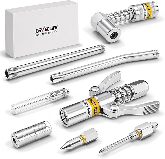 GEVEELIFE Grease Gun Couplers & Tips Kit, Needle & Nozzles & Pipes, 8 PCS