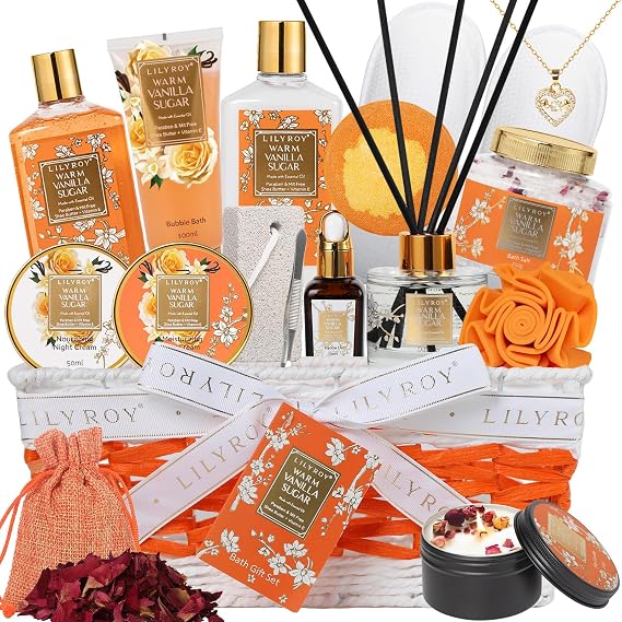 Spa Gifts, Birthday Gifts, Perfect Vanilla Spa Gift Baskets for Women & Mom