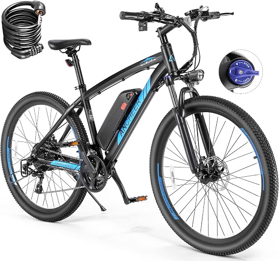 ANCHEER 27.5'' Electric Bike 500W(Peak 750W) Electric Mountain Bike, 55 Miles Range & 22 MPH, 3H Fast Charge, 48V/10.4Ah Removable Battery, Electric Bike for Adult 21 Speed