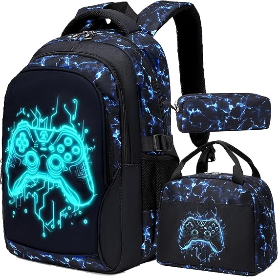 Jumpopack Gamer Boys Backpack Luminous School Backpacks for Boys Elementary School Bag Bookbag Kids Backpack with Lunch Box,Luminous Gamer Print