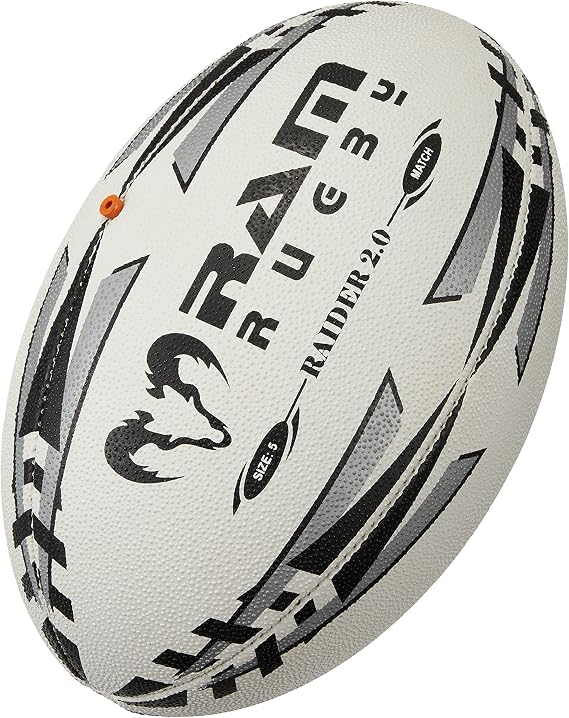 Ram Rugby Ball - Raider 2.0 Match Rugby Ball - 4 Ply Construction - 3D Grip & Valve in seam for all year round superior handling & passing control - Available in Sizes 5, 4 & 3