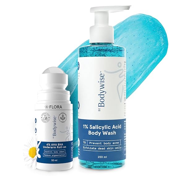 Be Bodywise Deodorant Flora Roll On 50ml & Salicylic Acid Body Wash 250ml | Fresh Care Duo: Shower gel & Deodorant for full day freshness